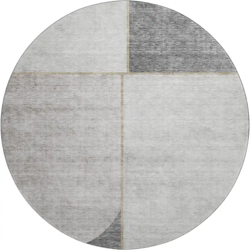 8' Taupe And Gray Geometric Washable Round Rug With UV Protection Photo 1