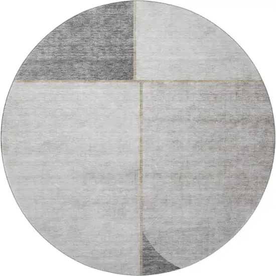 8' Taupe And Gray Geometric Washable Round Rug With UV Protection Photo 3