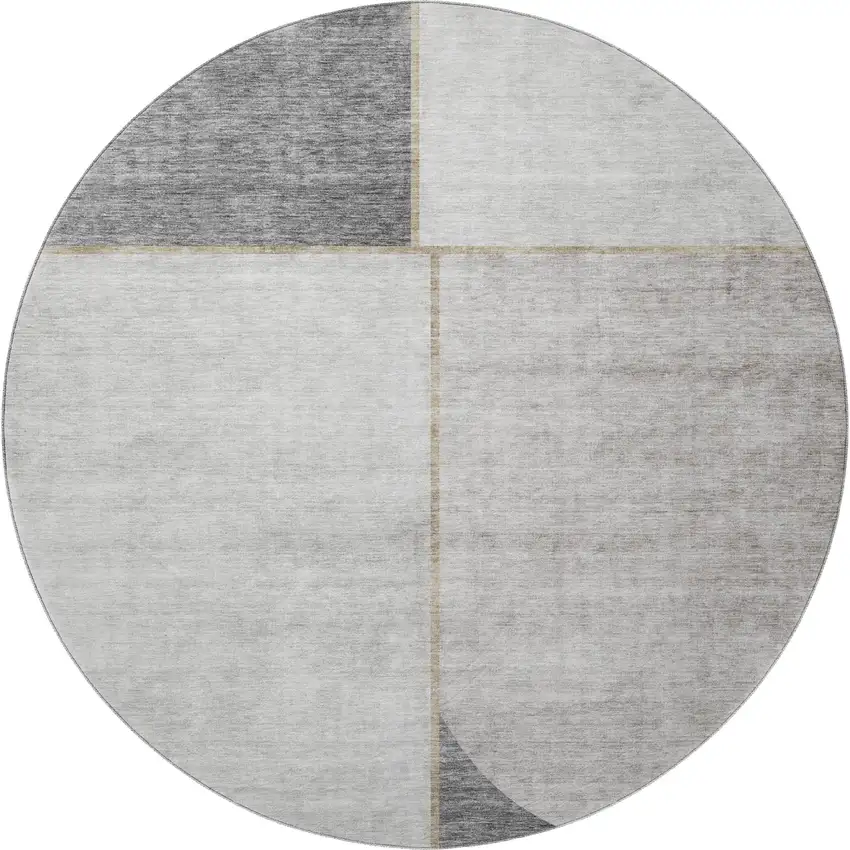 8' Taupe And Gray Geometric Washable Round Rug With UV Protection Photo 3