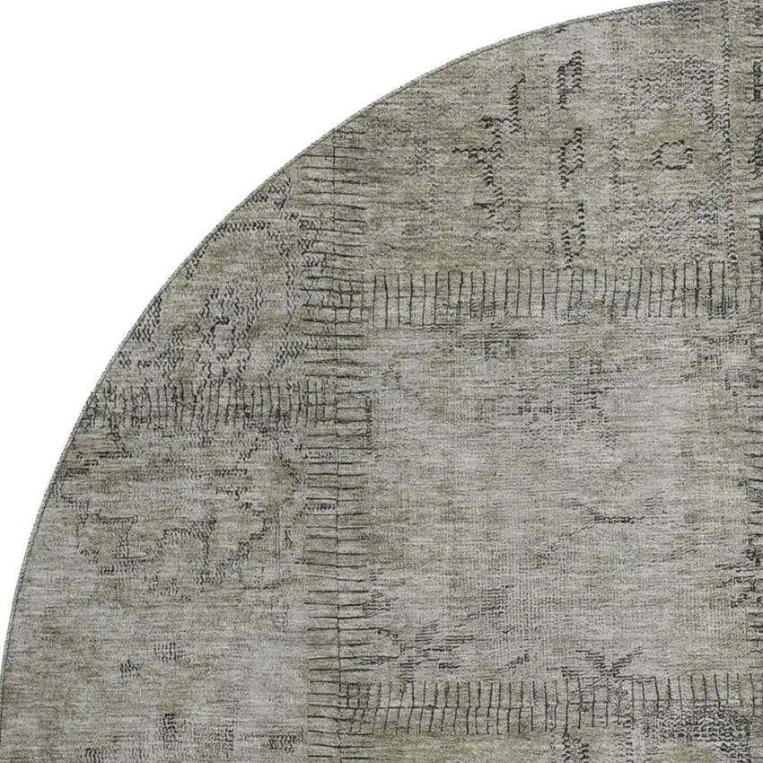 8' Taupe And Gray Patchwork Washable Round Rug With UV Protection Photo 3