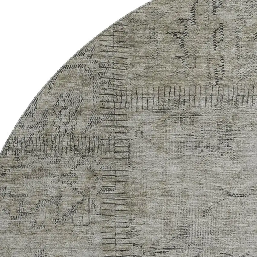 8' Taupe And Gray Patchwork Washable Round Rug With UV Protection Photo 2