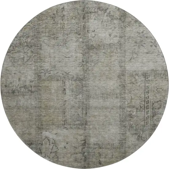 8' Taupe And Gray Patchwork Washable Round Rug With UV Protection Photo 1