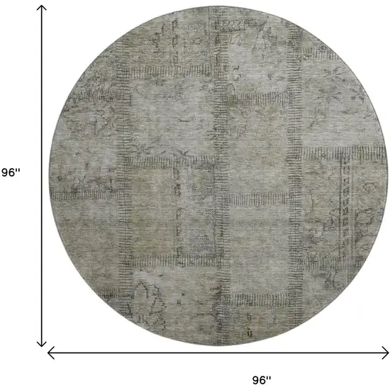 8' Taupe And Gray Patchwork Washable Round Rug With UV Protection Photo 9