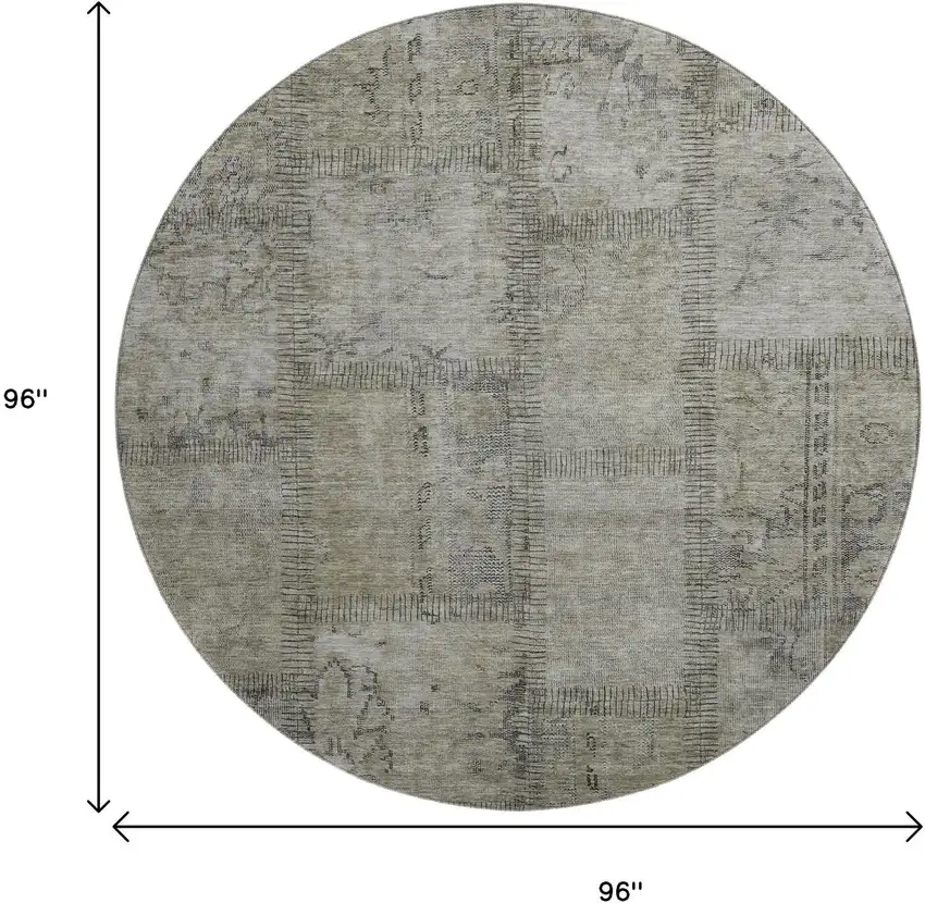 8' Taupe And Gray Patchwork Washable Round Rug With UV Protection Photo 9
