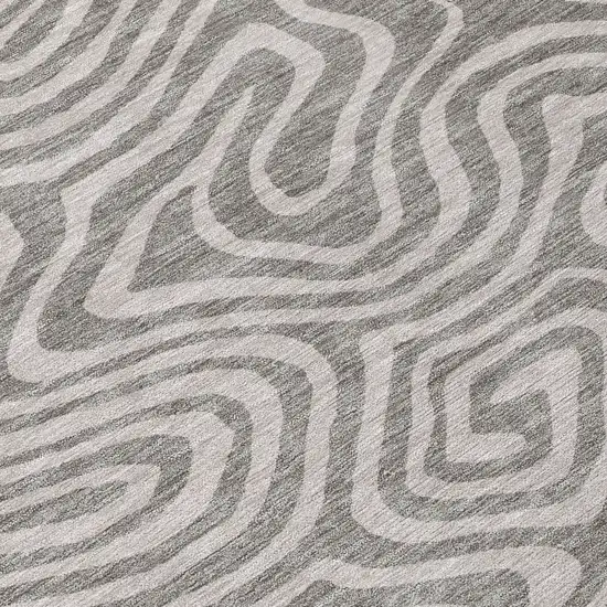 8' Taupe And Gray Round Abstract Washable Indoor Outdoor Area Rug Photo 8