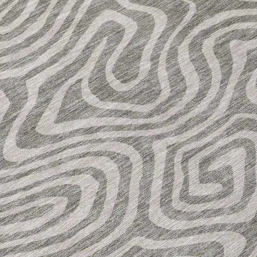8' Taupe And Gray Round Abstract Washable Indoor Outdoor Area Rug Photo 8