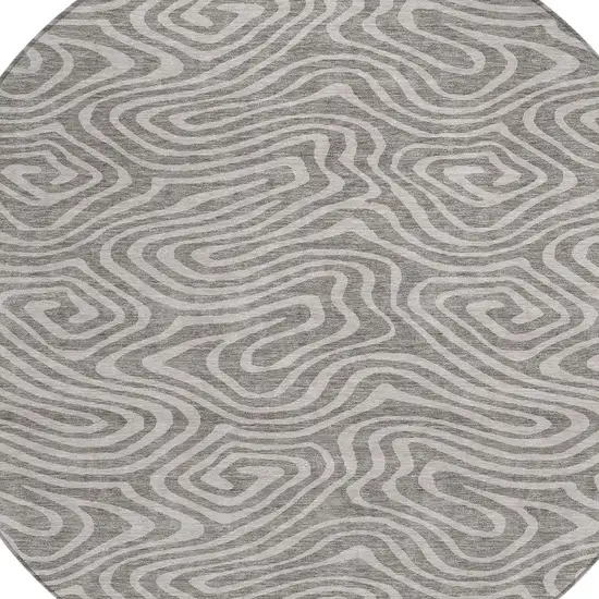 8' Taupe And Gray Round Abstract Washable Indoor Outdoor Area Rug Photo 4