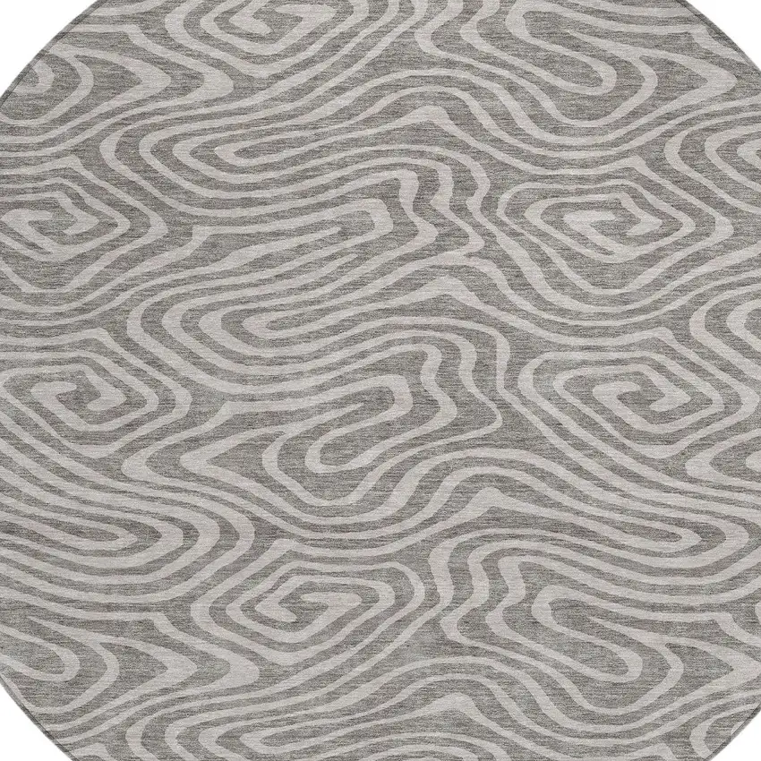8' Taupe And Gray Round Abstract Washable Indoor Outdoor Area Rug Photo 4