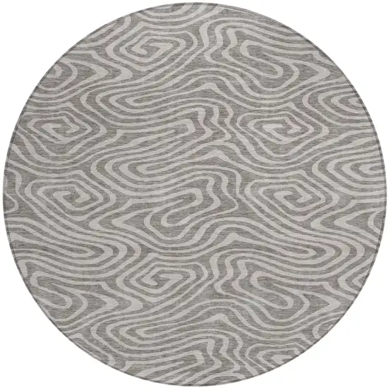 8' Taupe And Gray Round Abstract Washable Indoor Outdoor Area Rug Photo 2