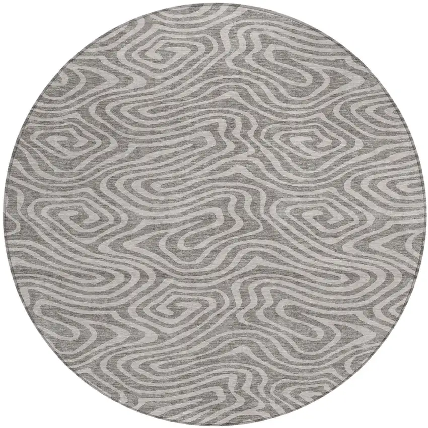 8' Taupe And Gray Round Abstract Washable Indoor Outdoor Area Rug Photo 2