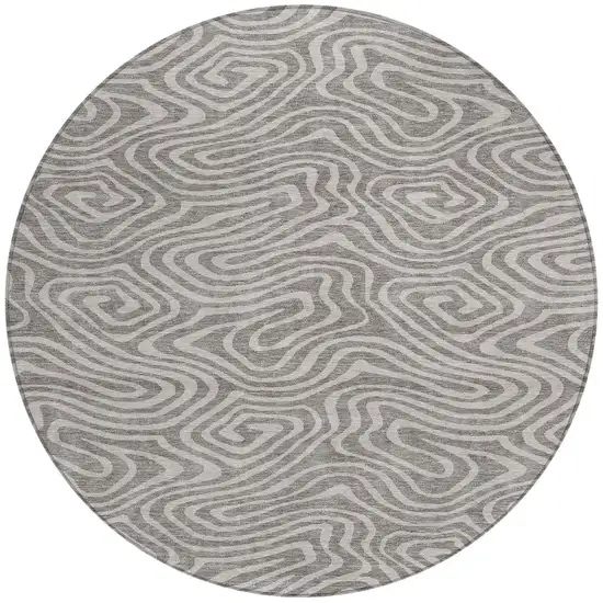 8' Taupe And Gray Round Abstract Washable Indoor Outdoor Area Rug Photo 5