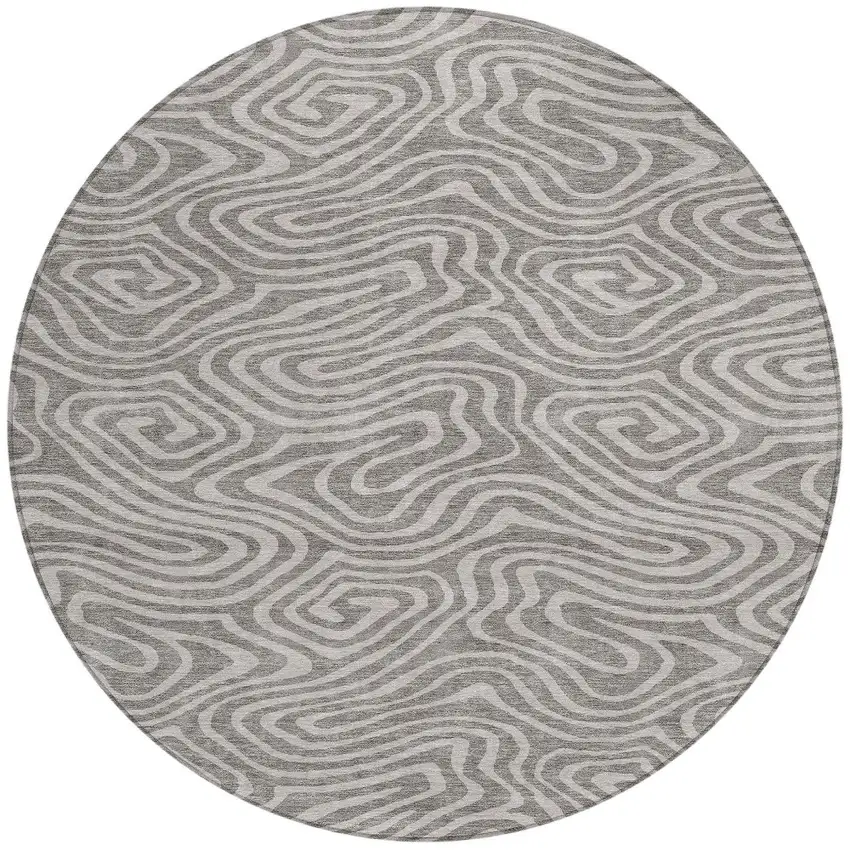 8' Taupe And Gray Round Abstract Washable Indoor Outdoor Area Rug Photo 5