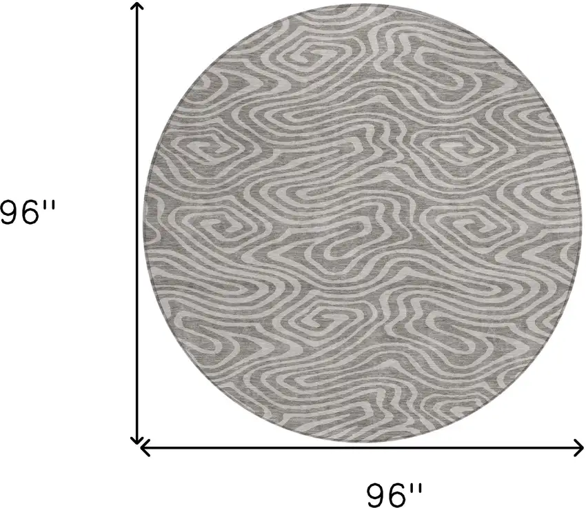 8' Taupe And Gray Round Abstract Washable Indoor Outdoor Area Rug Photo 3