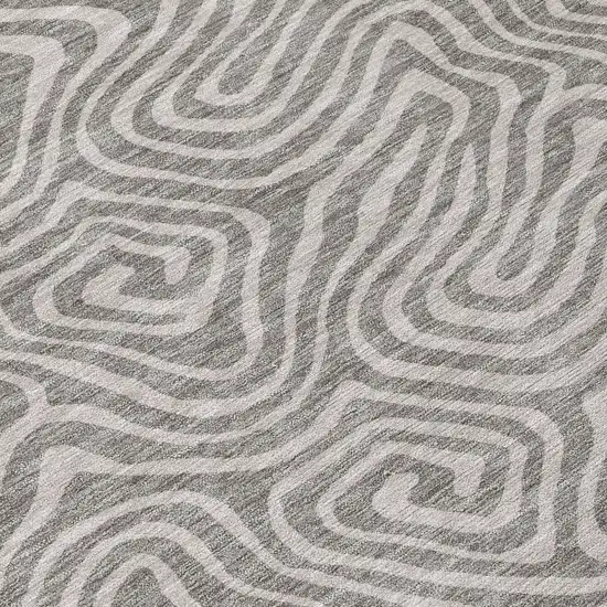 8' Taupe And Gray Round Abstract Washable Indoor Outdoor Area Rug Photo 8