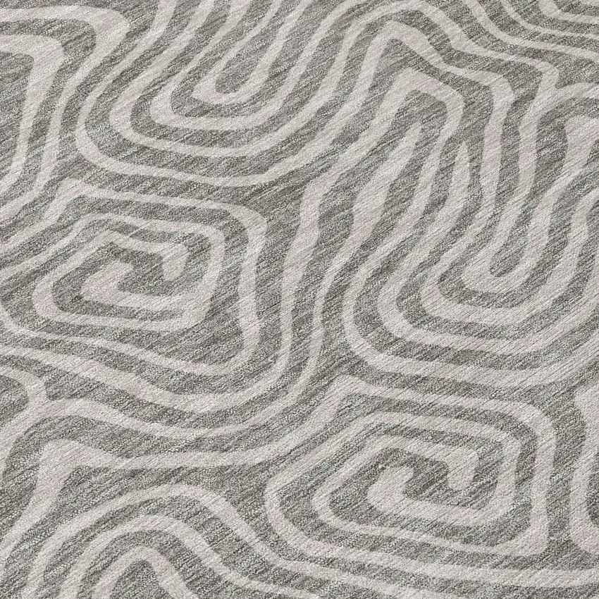 8' Taupe And Gray Round Abstract Washable Indoor Outdoor Area Rug Photo 8