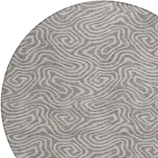 8' Taupe And Gray Round Abstract Washable Indoor Outdoor Area Rug Photo 4