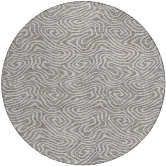 8' Taupe And Gray Round Abstract Washable Indoor Outdoor Area Rug Photo 2
