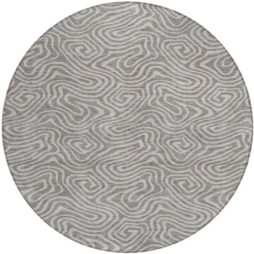 8' Taupe And Gray Round Abstract Washable Indoor Outdoor Area Rug Photo 2