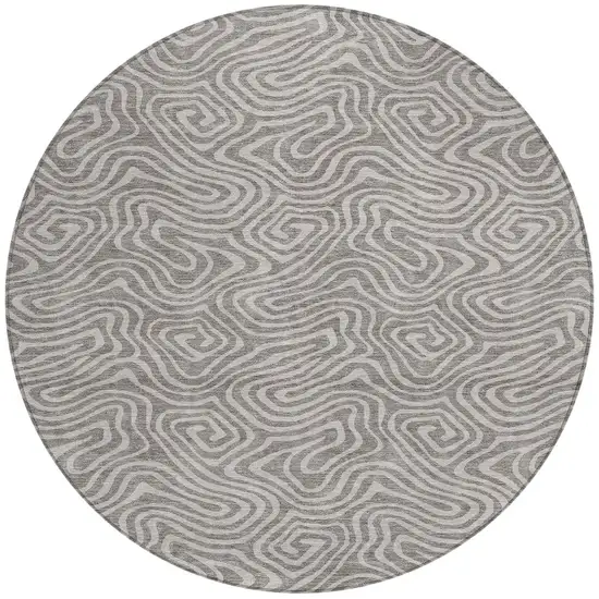 8' Taupe And Gray Round Abstract Washable Indoor Outdoor Area Rug Photo 5