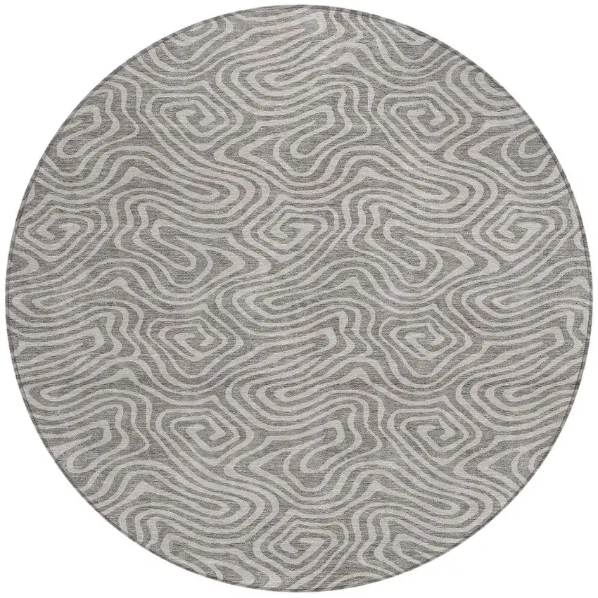 8' Taupe And Gray Round Abstract Washable Indoor Outdoor Area Rug Photo 5