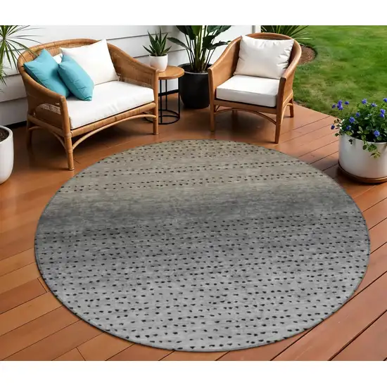 8' Taupe And Gray Round Abstract Washable Indoor Outdoor Area Rug Photo 2