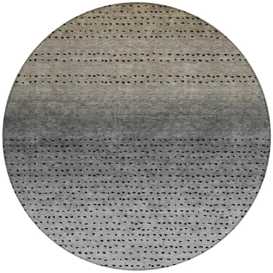 8' Taupe And Gray Round Abstract Washable Indoor Outdoor Area Rug Photo 3