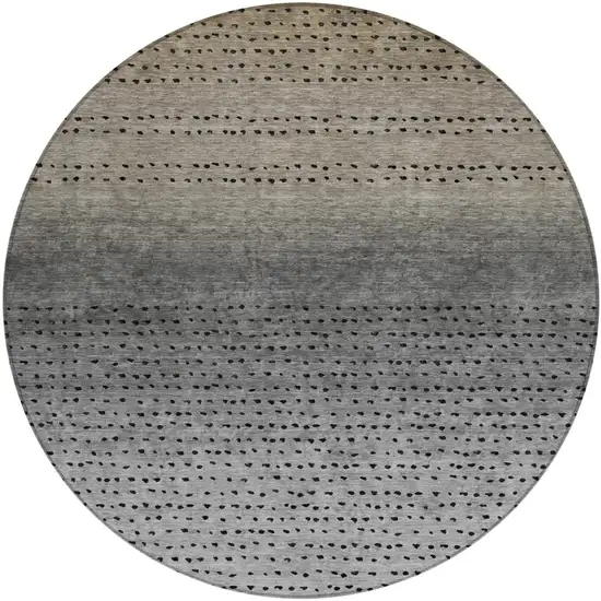 8' Taupe And Gray Round Abstract Washable Indoor Outdoor Area Rug Photo 1