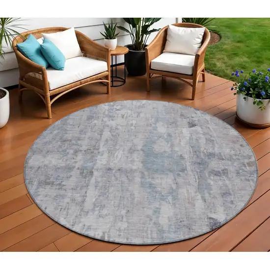8' Taupe And Gray Round Abstract Washable Indoor Outdoor Area Rug Photo 1