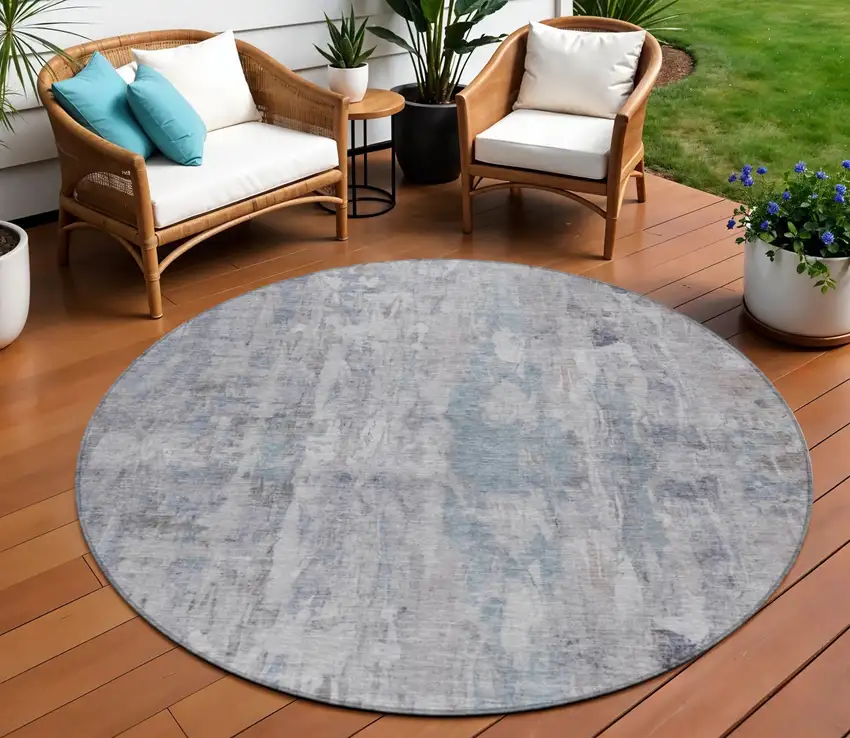 8' Taupe And Gray Round Abstract Washable Indoor Outdoor Area Rug Photo 1