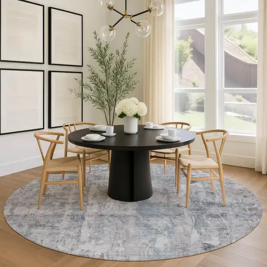 8' Taupe And Gray Round Abstract Washable Indoor Outdoor Area Rug Photo 9