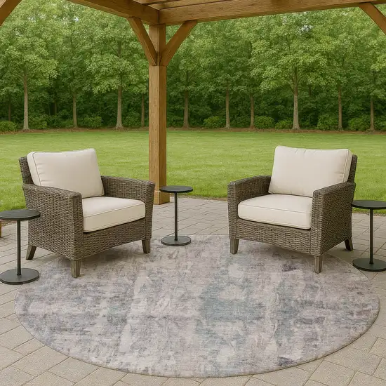 8' Taupe And Gray Round Abstract Washable Indoor Outdoor Area Rug Photo 8