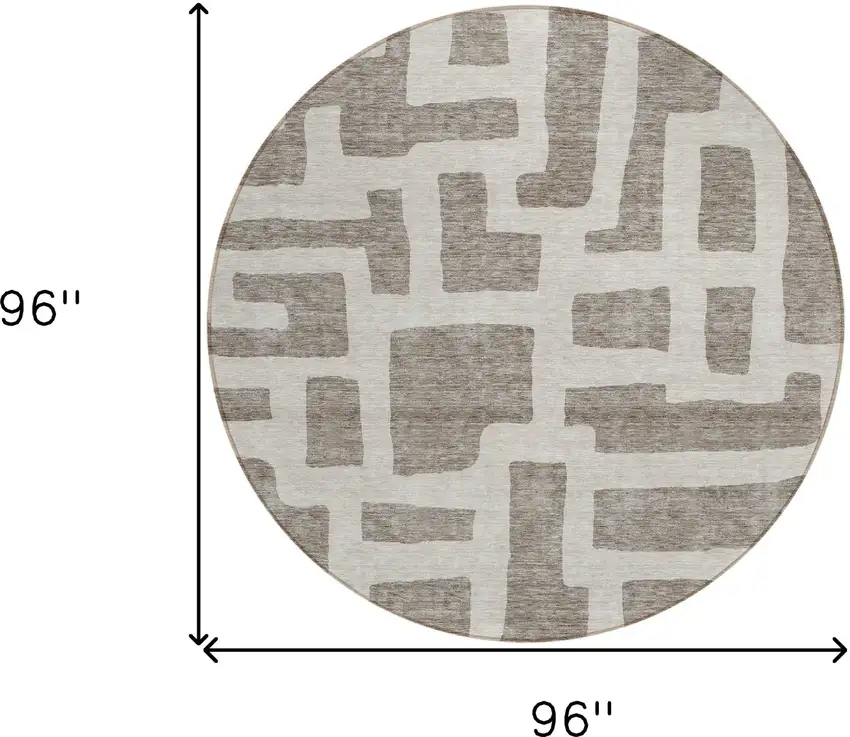 8' Taupe And Gray Round Abstract Washable Indoor Outdoor Area Rug Photo 3