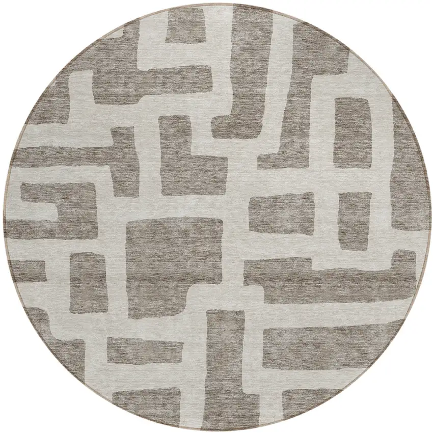 8' Taupe And Gray Round Abstract Washable Indoor Outdoor Area Rug Photo 2