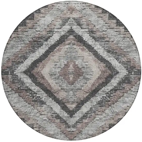 8' Taupe And Gray Round Aztec Washable Indoor Outdoor Area Rug Photo 3