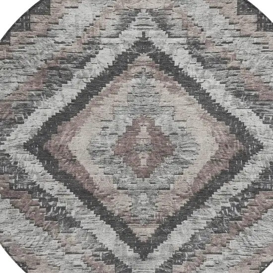 8' Taupe And Gray Round Aztec Washable Indoor Outdoor Area Rug Photo 4