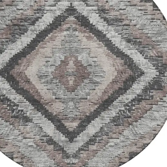 8' Taupe And Gray Round Aztec Washable Indoor Outdoor Area Rug Photo 7