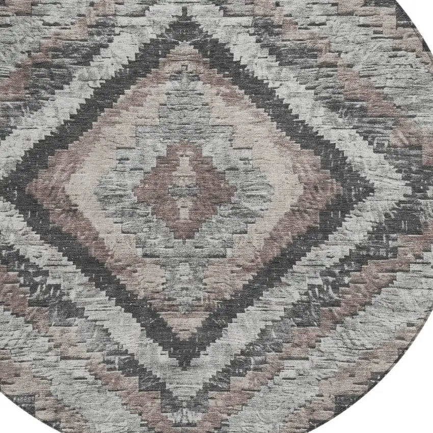 8' Taupe And Gray Round Aztec Washable Indoor Outdoor Area Rug Photo 7