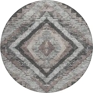 Photo of 8' Taupe And Gray Round Aztec Washable Indoor Outdoor Area Rug