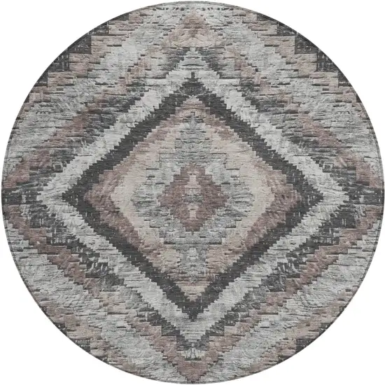 8' Taupe And Gray Round Aztec Washable Indoor Outdoor Area Rug Photo 1