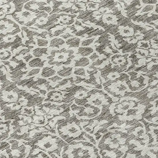 8' Taupe And Gray Round Damask Washable Indoor Outdoor Area Rug Photo 8