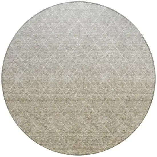 8' Taupe And Gray Round Geometric Washable Indoor Outdoor Area Rug Photo 4