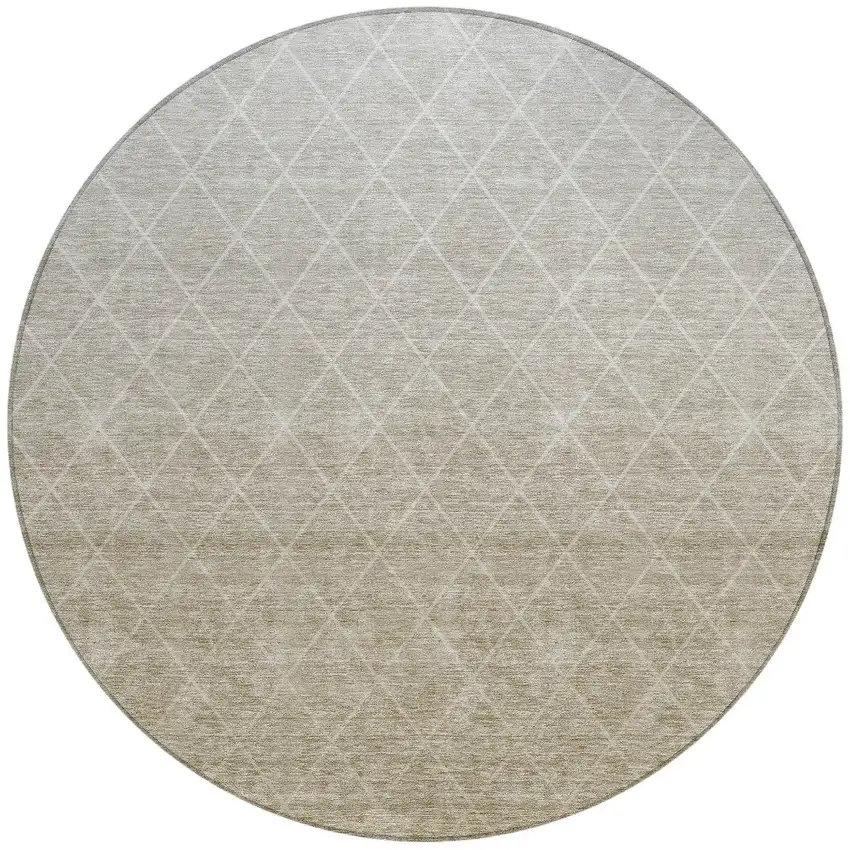 8' Taupe And Gray Round Geometric Washable Indoor Outdoor Area Rug Photo 4