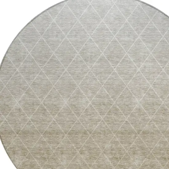 8' Taupe And Gray Round Geometric Washable Indoor Outdoor Area Rug Photo 5