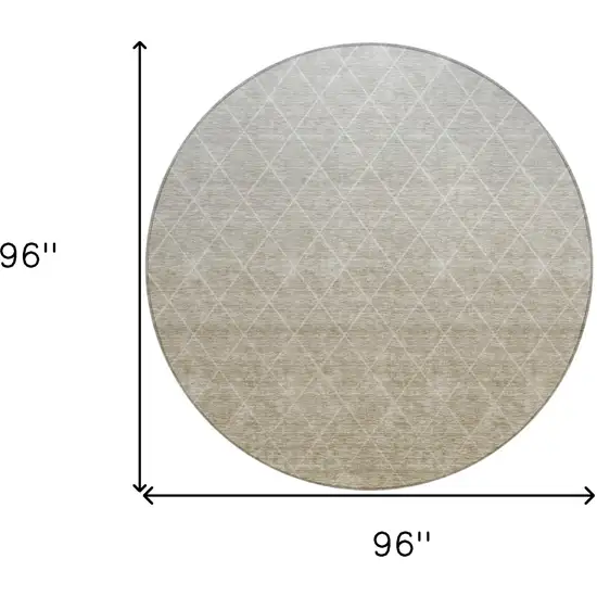 8' Taupe And Gray Round Geometric Washable Indoor Outdoor Area Rug Photo 3