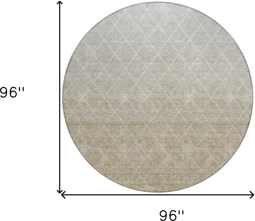 8' Taupe And Gray Round Geometric Washable Indoor Outdoor Area Rug Photo 3