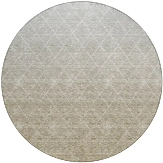 8' Taupe And Gray Round Geometric Washable Indoor Outdoor Area Rug Photo 2