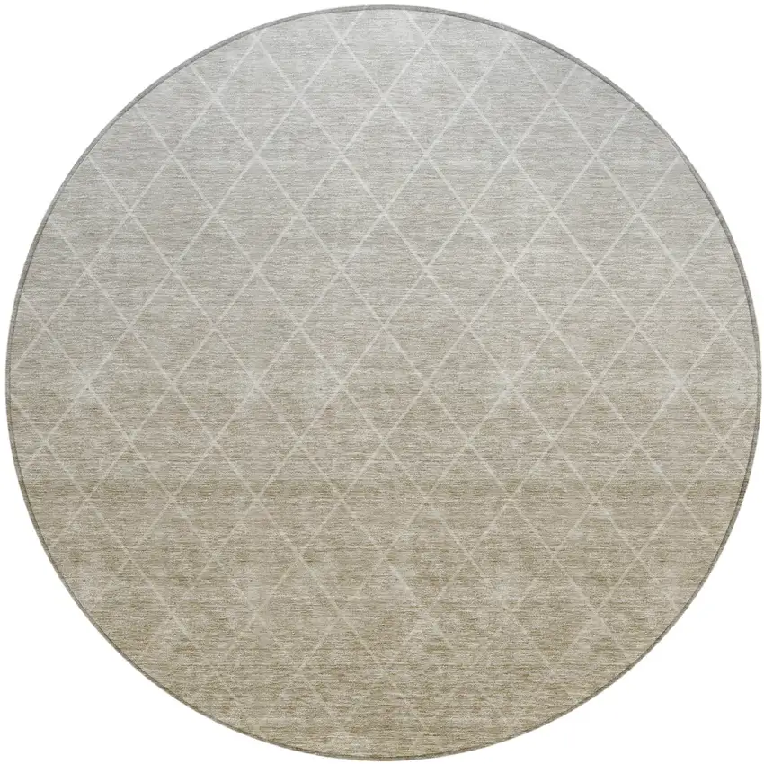 8' Taupe And Gray Round Geometric Washable Indoor Outdoor Area Rug Photo 2