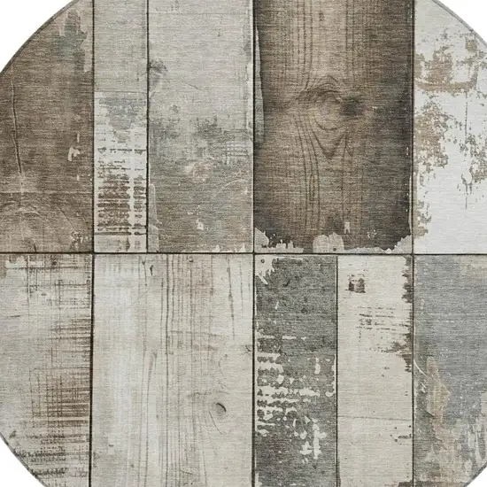 8' Taupe And Gray Round Geometric Washable Indoor Outdoor Area Rug Photo 4
