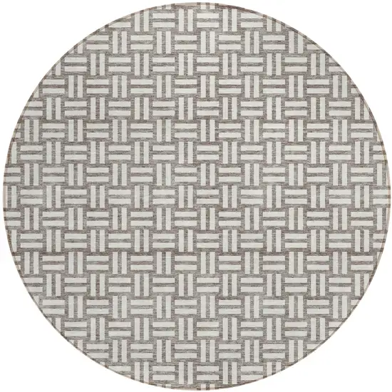 8' Taupe And Gray Round Geometric Washable Indoor Outdoor Area Rug Photo 2