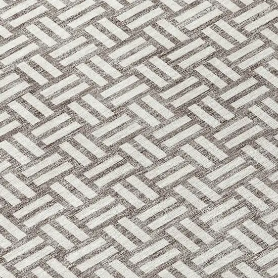 8' Taupe And Gray Round Geometric Washable Indoor Outdoor Area Rug Photo 7